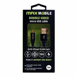 MAXMOBILE DATA KABEL MICRO USB DOUBLE SIDED FLAT crni 1m