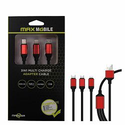 Adapter MAX MOBILE 3U1, MicroUSB/TypeC/Lightning, 1.2m