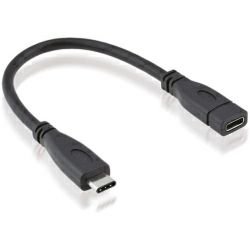 Roline USB-C kabel (M/F), 20V/5A, 0.15m crni