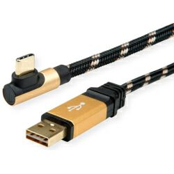 Roline GOLD USB2.0 kabel TIP A (M) - USB-C (M) kutni, 0.8m crno/zlatni