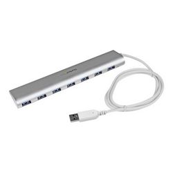 Hub s sedam USB 3.0 priključaka STARTECH.COM ST73007UA (kompaktni USB hub s ugrađenim kablom, aluminijski USB hub, srebrni USB3 hub s 20W adapterom)