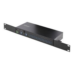 StarTech.com 16-Port Industrial USB 3.0 Hub 5Gbps, Metal, DIN/Surface/Rack Mountable, ESD Protection, Terminal Block Power, up to 120W Shared USB Charging, Dual-Host Hub/Switch (5G16AINDS-USB-A-HUB) -