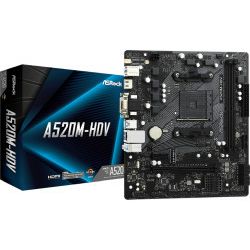Asrock MB A520M-HDV, S. AM4, DDR4/4733+(OC), PCIe, VGA/DVI-D/HDMI, S-ATA3, G-LAN, USB3.2, mATX