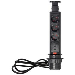 Orno Produžni kabel sa 3 x Schuko utičnice + 2 x USB, ugradbena - OR-AE-1349(GS)/B