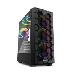 Sharkoon RGB HEX Midi Tower ATX kućište bez napajanja prozirna bočna stranica, prednji/stražnji/gornji ventilatori 6×120mm crno