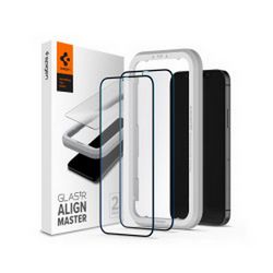 Spigen Glas tR ALM FC crna, zaštitno staklo za ekran telefona, 2 kom + okvir za instalaciju - iPhone 12 Pro Max