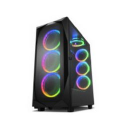 Sharkoon REV300 Midi Tower E-ATX kućište bez napajanja prozirna bočna stranica, RGB ventilatori prednji 3×140/stražnji 3×120/gornji 1×120 crno