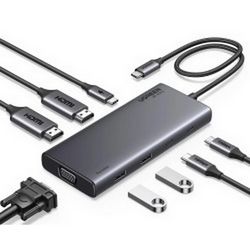 UGREEN USB Hub 8 in1, Revdok, USB-C na HDMI 4K60, HDMI 4K 30, VGA, USB-C PD 100W, 2x USB-C, 2x USB-A