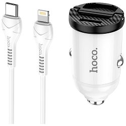 hoco. Auto punjač sa Lightning kabelom, PD + QC3.0, 2 x USB, 4.8 A - NZ2 Link, type C-Lightning bijela