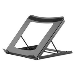 Stalak za prijenosno računalo i tablet Manhattan, podesiv (5 položaja), pogodan za sve tablete i prijenosna računala do 15.6", prijenosan i lagan, čelik crni, doživotno jamstvo