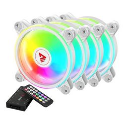 Ventilator za računalo SAVIO FAN-01 WHITE 4-pack (120mm, ARGB, uključuje kontroler i daljinski upravljač, bijeli)