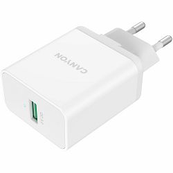 Canyon, Wall charger with 1*USB, QC3.0 24W, Input: 100V-240V, Output: DC 5V/3A,9V/2.67A,12V/2A, Eu plug, Over-load, over-heated, over-current and short circuit protection, CE, RoHS ,ERP. Size:89*46*2