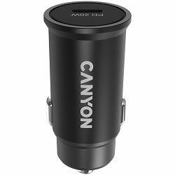 Canyon C-20, PD 20W Pocket size car charger, input: DC12V-24V, output: PD20W, support iPhone12 PD fast charging, Compliant with CE RoHs , Size: 50.6*23.4*23.4, 18g crna