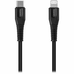 CANYON Type C Cable To MFI Lightning for Apple, PVC Mouling,Function：with full feature( data transmission and PD charging)  Output:5V/2.4A , OD:3.5mm, cable length 1.2m,  0.026kg,Color:crna