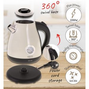 Camry Creme Electric Water Heater with Thermometer 1.7L 2200W CR1344CR