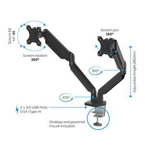 Fellowes Platinum Series™ double monitor mount up to 32&quot; diagonal