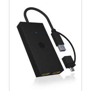 Icybox IB-SPL1029AC USB-C/A to dual HDMI splitter (2k@60Hz/4k@30Hz).