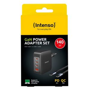 Intenso 140W GaN power supply with 3xUSB-C and 1xUSB-A connectors and included 2M 200W USB-C cable