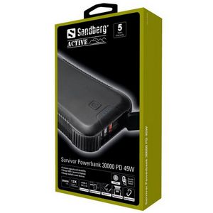 Sandberg Survivor Powerbank 30000 PowerDelivery 45W portable battery with LED flashlight.
