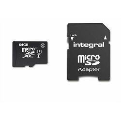 Memorijska kartica INTEGRAL MicroSDXC 64GB SMARTPHONE & TABLET class10 UHS-I U1 90MB/s + SD adapter