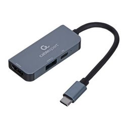 Adapter s više priključaka GEMBIRD A-CM-COMBO3-02 (srebrna, USB Type-C, USB port, HDMI, PD)