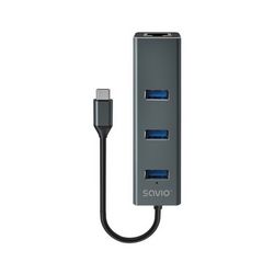 Hub SAVIO AK-57 USB-C-3 X USB-A (s RJ-45 Gigabit Ethernet adapterom, 5000 Mbit/s sivi)