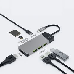 Adapter USB-C GREEN CELL HUB GC CONNECT 7W1 (3xUSB 3.1, HDMI 4K 60Hz, USB-C PD 85W, microSD/SD)