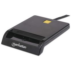 Čitač pametnih kartica Manhattan s USB-A kontaktom, 12 Mbps, kompatibilan s tipom trenja, vanjski, Windows ili Mac, kabel 105cm crni, trogodišnje jamstvo, blister