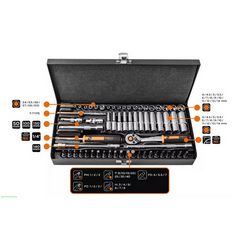 Set nasadnih ključeva NEO TOOLS (1/4", 63 dijela)