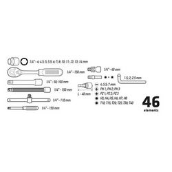 Set nasadnih ključeva TOPEX (1/4", set od 46 komada)