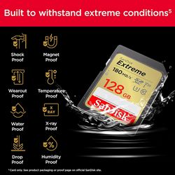 Memorijska kartica SANDISK Extreme PLUS 128GB SDHC (180MB/s i 90MB/s čitanje/pisanje, UHS-I, Class 10, U3, V30)