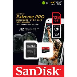 Memorijska kartica Micro SDXC Extreme PLUS SanDisk 128 GB + SD adapter (brzina čitanja: 200 MB/s , brzina pisanja: 90 MB/s , A2 , C10 , V30 , UHS-I , U3 )