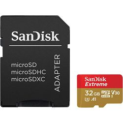 Memorijska kartica Micro SDHC Extreme SanDisk 32 GB + SD adapter za akcijske sportske kamere (brzina čitanja: 100 MB/s, A1, C10, V30, UHS-I, U3)