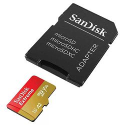 Memorijska kartica Micro SDXC Extreme SanDisk 64 GB + SD adapter (brzina čitanja: 170 MB/s, brzina pisanja: 80 MB/s, A2, C10, V30, UHS-I, U3)
