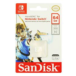 Memorijska kartica Micro SDXC za Nintendo Switch SanDisk 64 GB (brzina čitanja: do 100 MB/s, brzina pisanja: do 60 MB/s, U3, C10, A1, UHS-1)