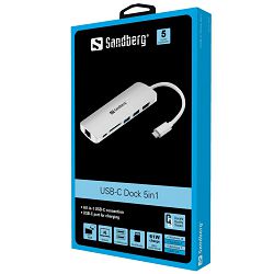 Priključna stanica USB-C Dock HDMI + LAN + SD + USB, 61W Sandberg