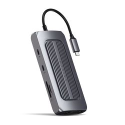 Satechi Aluminium USB-C Multiport MX Adapter (Dual 4K HDMI 60Hz/30Hz,USB-C PD 100W,Ethernet,1xUSB-C 5Gbps,2xUSB-A 3.0,Micro/SD,3.5mm audio) - Space Grey