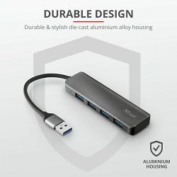 USB HUB TRUST Halyx, 4-port, USB 3.2 crni