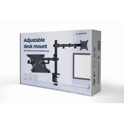 Podesivi stolni nosač s rukom za monitor i ladicom za prijenosno računalo GEMBIRD MA-DA-03 (rotacija, nagib, okretanje, 17''-32'', do 9 kg)