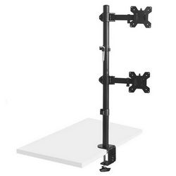 Držač za dva monitora MACLEAN MC-967 (maksimalna VESA 100x100, za ekrane 13-27", nosivost 2x 9kg, podesivo naginjanje i rotacija, premazano prahom)