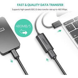 USB aktivni produžni kabel UGREEN (USB 2.0, s pojačalom signala, 20 m)