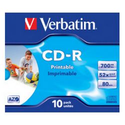 CD-R Verbatim 700MB 52× AZO+ Wide Inkjet Printable JC 1 kom.