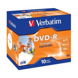 DVD-R Verbatim 4.7GB 16× Wide Inkjet PRINTABLE (ID ) 10 pack JC