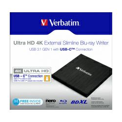 Verbatim Blu-Ray Slimline Ultra HD 4K vanjski snimač, M-Disc kompatibilan, USB3.1 crni