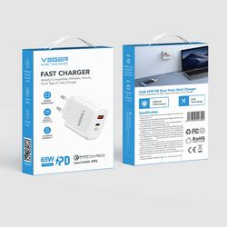 Punjač s dva priključka VEGER CPD65E (USB-A/USB-C, QC3.0/PD3.0, bijela)