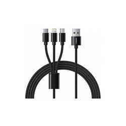 Pleteni kabel VEGER V303 (3-u-1 USB-A na USB-C/Lightning/MicroUSB, 1.2m) crna