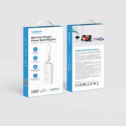 Prijenosna baterija VEGER MagFan 10000 mAh (ugrađeni kabel, punjač za Apple Watch, bijela)