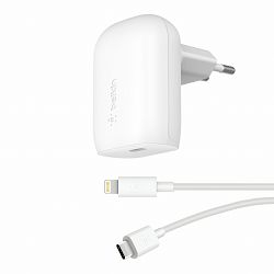 Belkin BOOST CHARGE 30W PD PPS Wall Charger + USB-C Cable with Lightning Connector - White