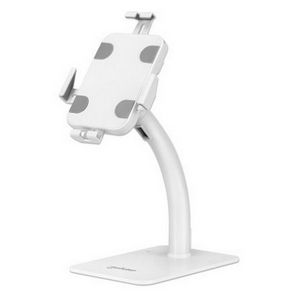 Manhattan Desktop Kiosk Stand (Anti theft) for Tablet and iPad, Universal, 360° Rotation, Tilt +20° to -110°, White, Lockable, Countertop Holder for 7.9" to 11" Tablets, Extendable clamps: height 200 
