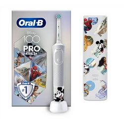 Električna četkica za zube ORAL-B Vitality PRO Kids Disney 100 (s putnom kutijom, punjiva, za djecu, 1 uključena glava četkice, 2 načina čišćenja zuba, bijela)